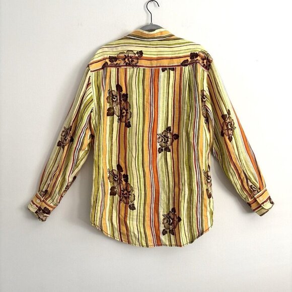 Tommy Bahama Relax Long Sleeve Green Yellow Linen Button Down Shirt Men’s Medium - Picture 9 of 11